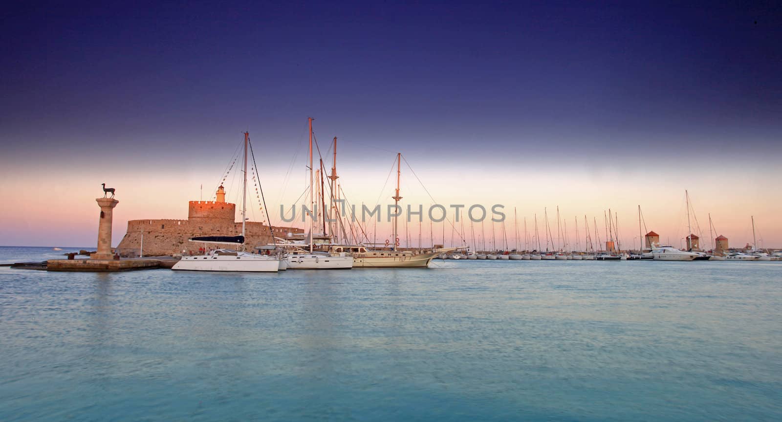 Mandraki Harbour where the colossus of Rhodes used to be located