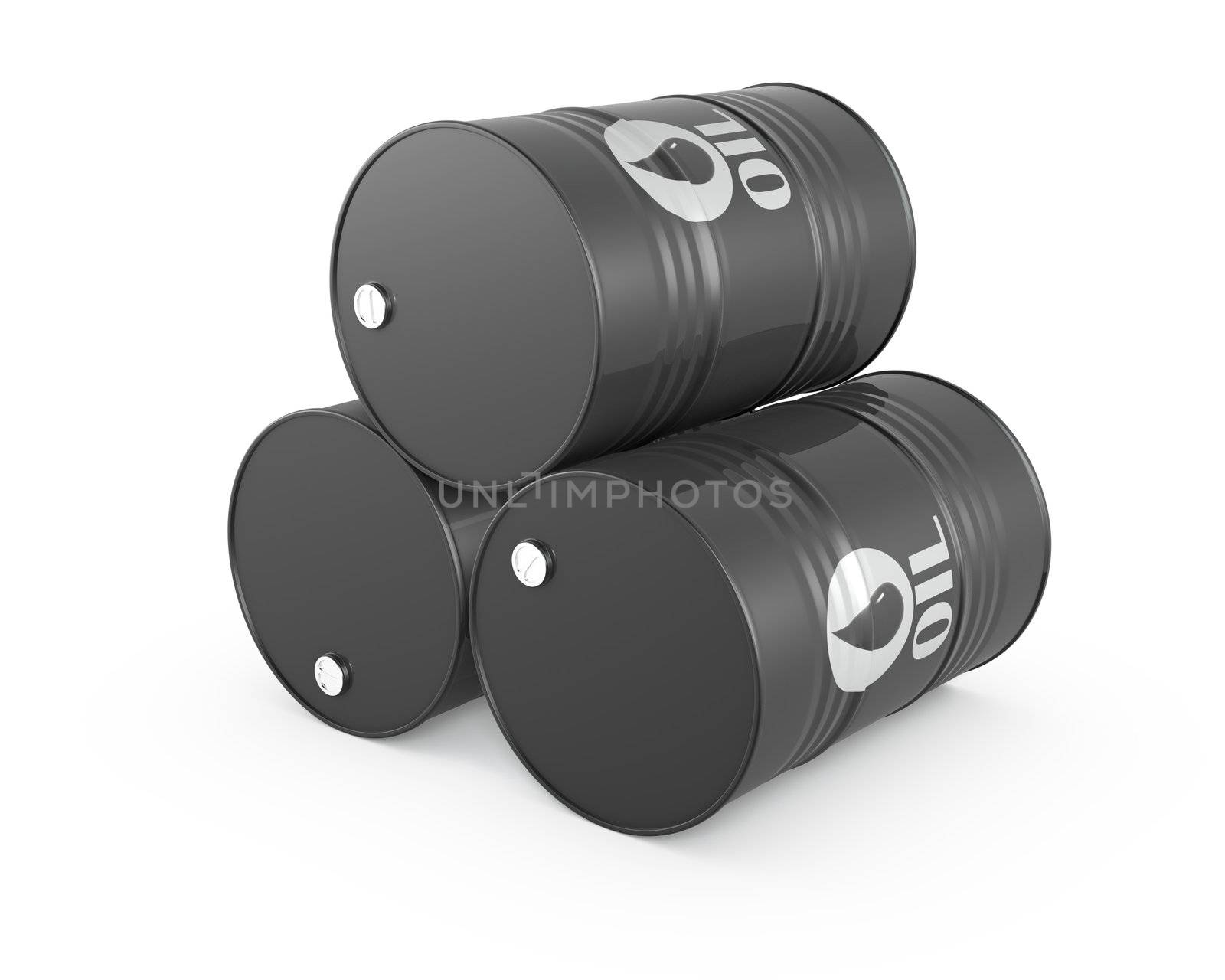 Pyramid of three oil barrels, isolated on white background
