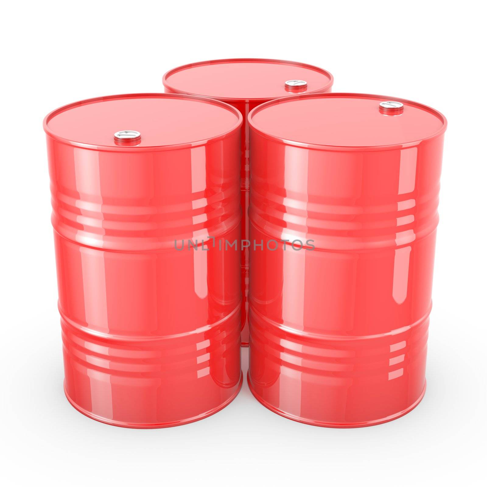 Three red barrels isolated on white background