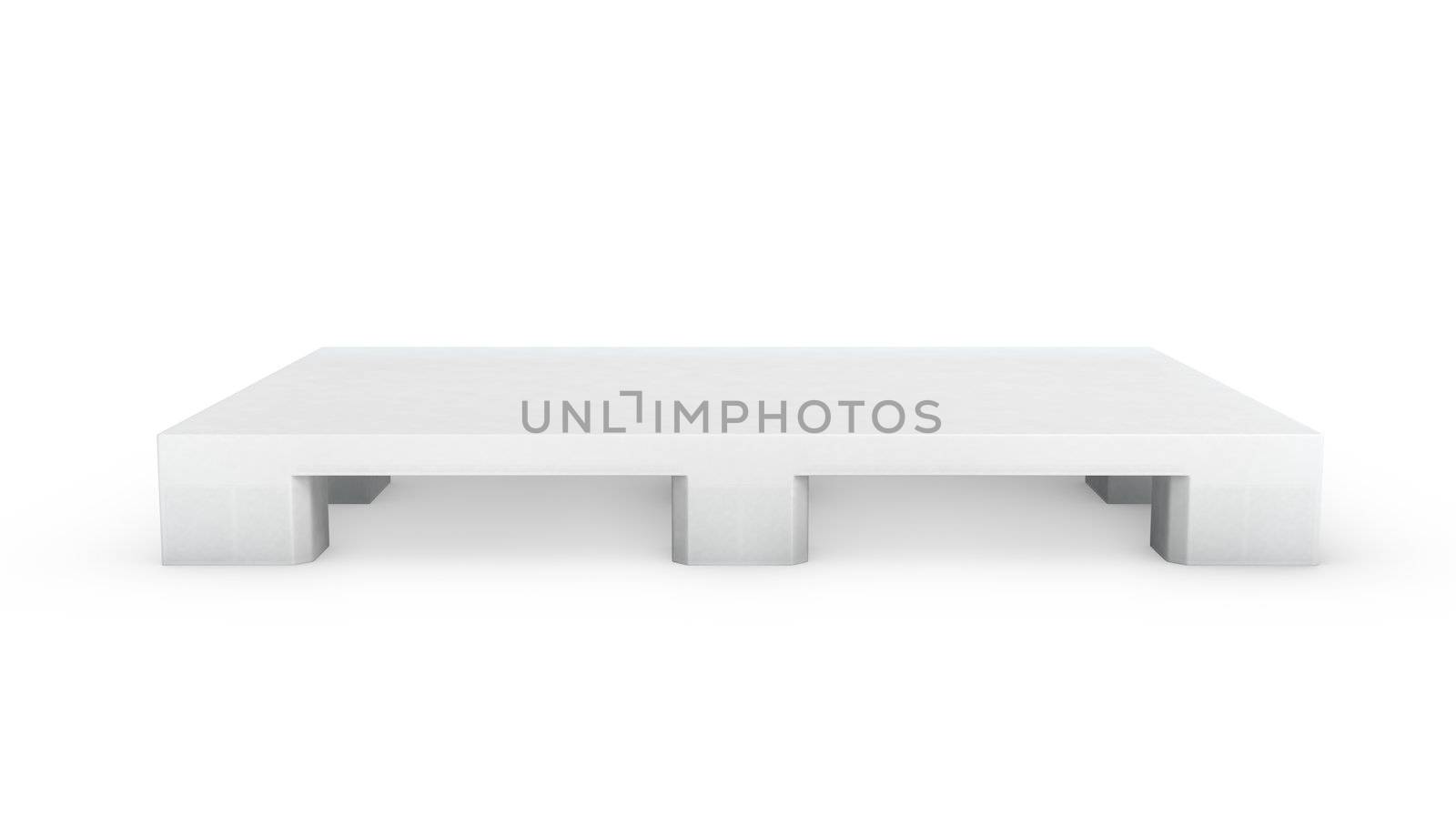 White plastic pallet, side view, isolated on white