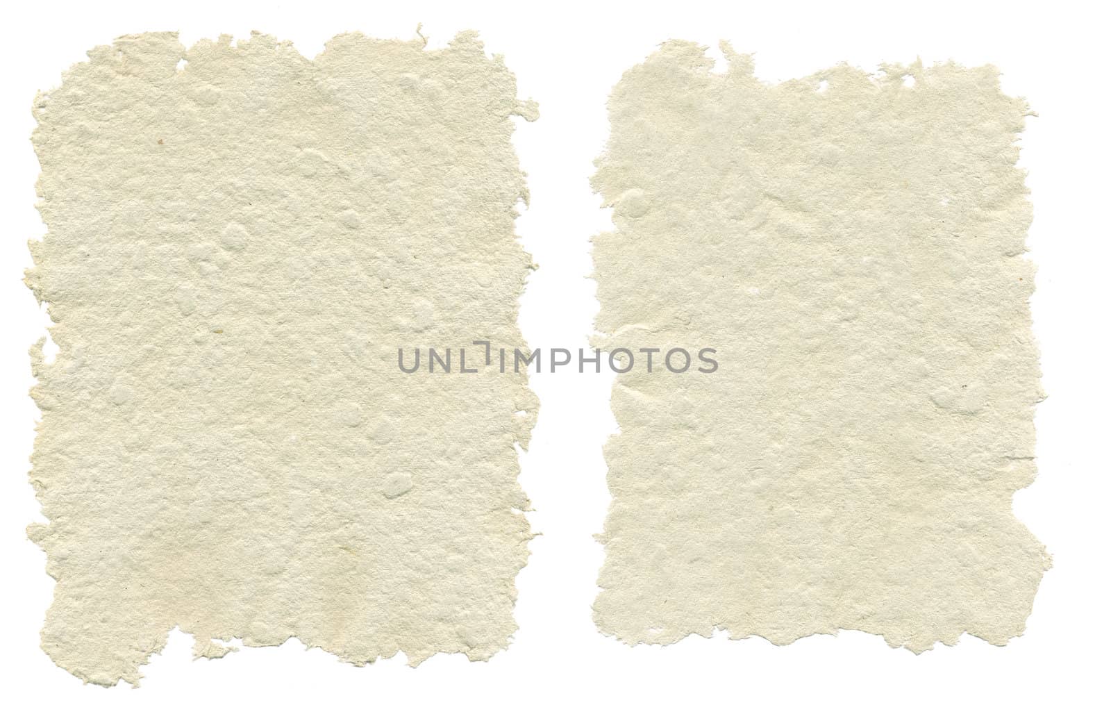 Two sheets of handmade paper, isolated on white background