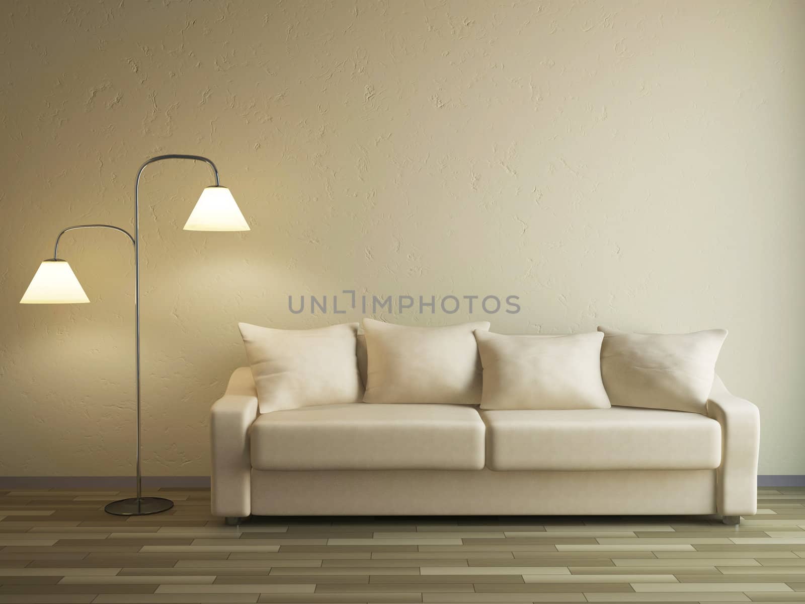The sofa and the lamp near a wall
