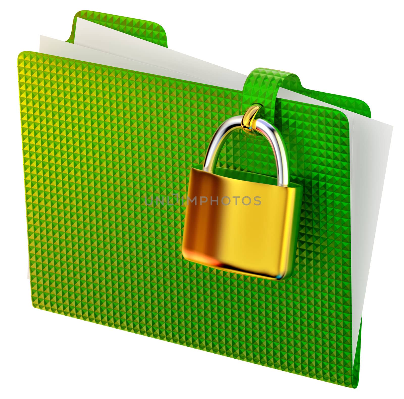 green folder with golden hinged lock stores ecological documents
