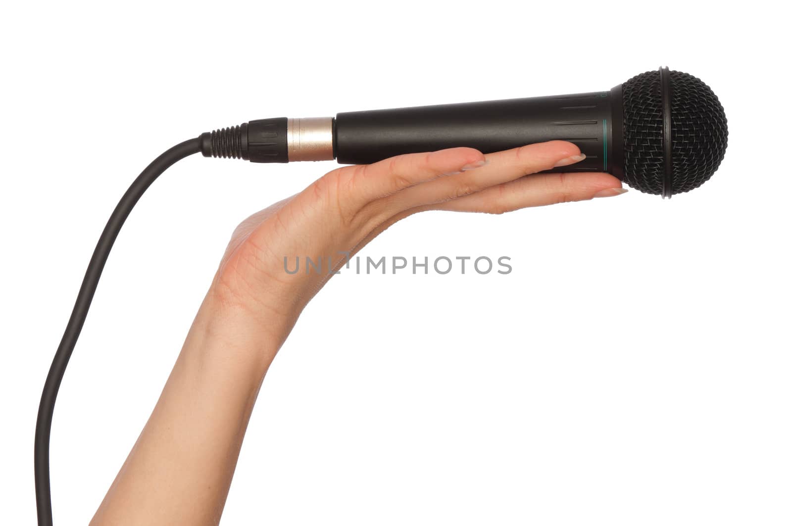 woman holding big black microphone for singing