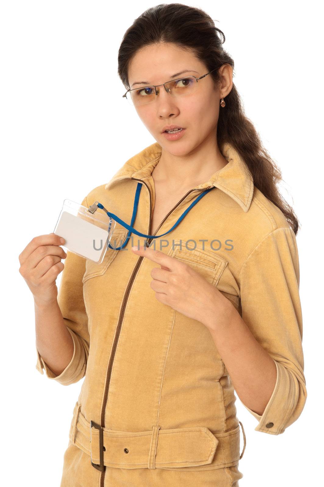 woman showing her badge at the entrance of meeting room