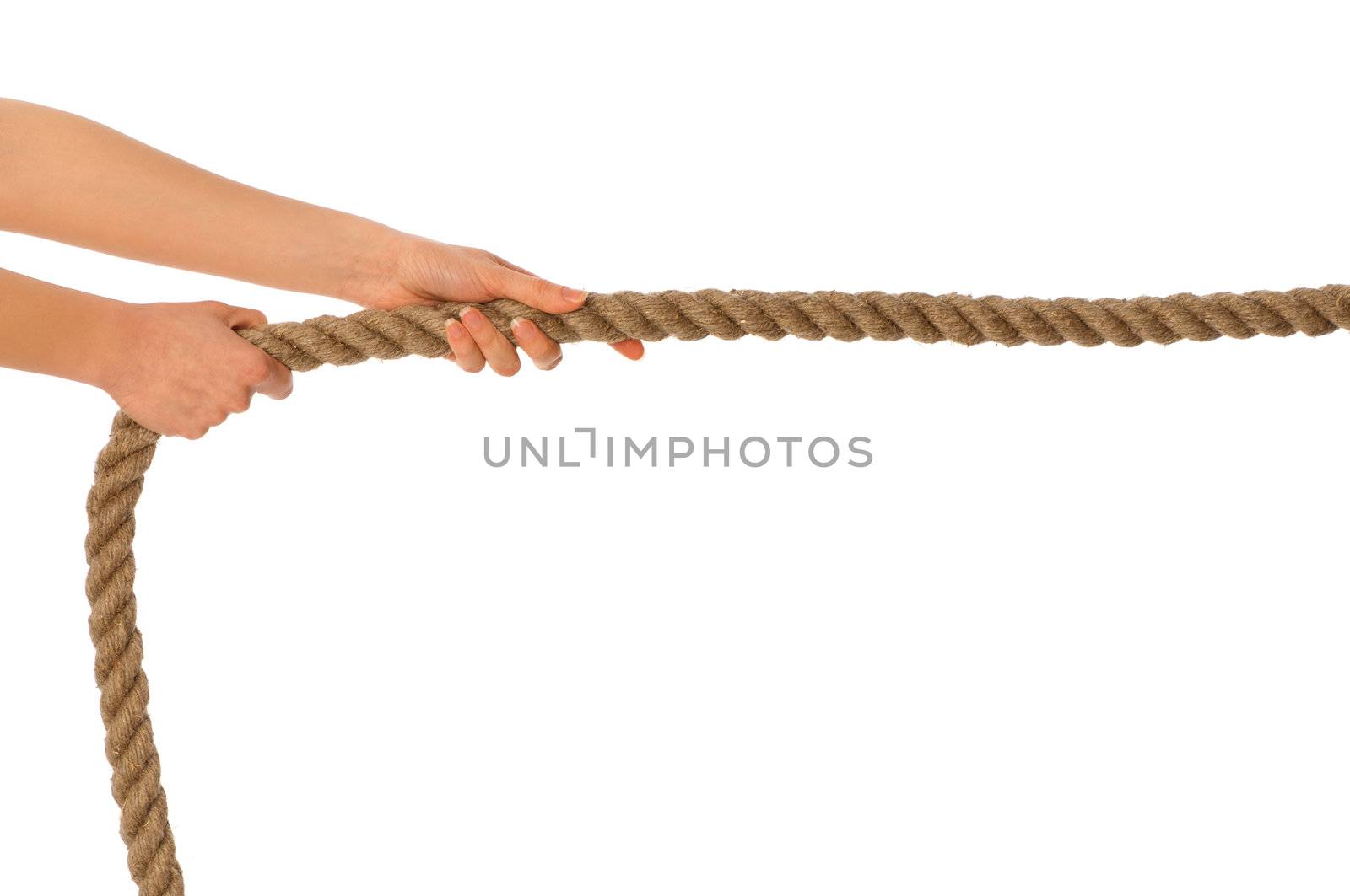 The strong-willed woman plays of pulling of a rope and wins