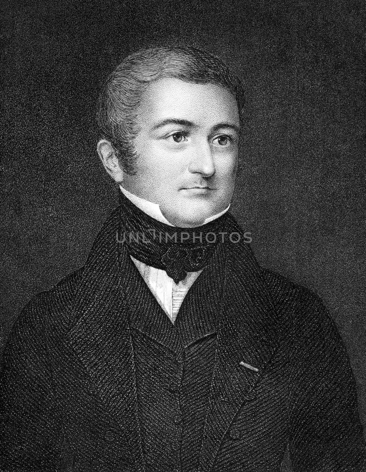 Adolphe Thiers (1797-1877) on engraving from 1859.  French politician and historian. Engraved by unknown artist and published in Meyers Konversations-Lexikon, Germany,1859.