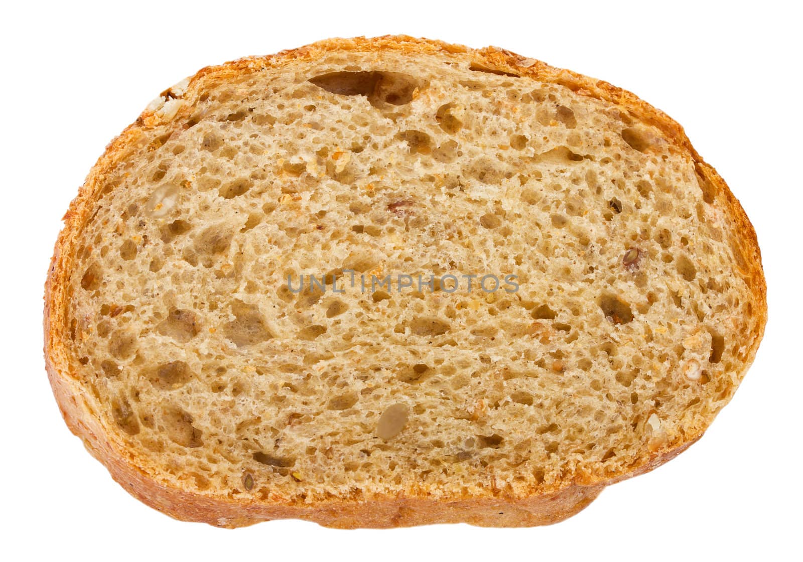 close-up slice of bread, isolated on white