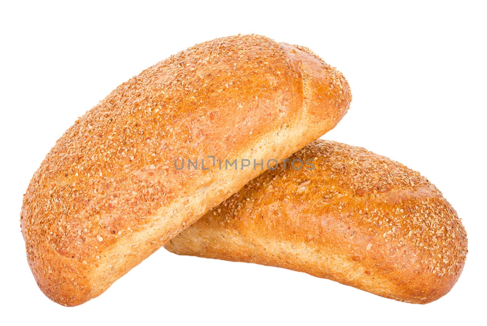 close-up small loafs of bread, isolated on white