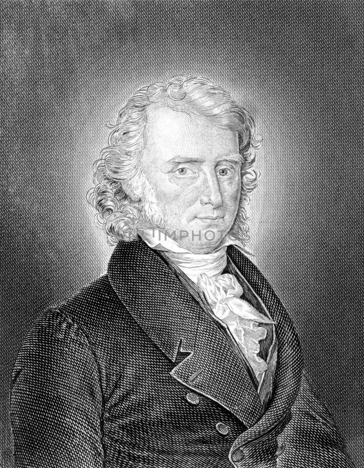 Benjamin Constant (1767-1830) on engraving from 1859. Swiss-born French nobleman, thinker, writer and politician. Engraved by Hoff and published in Meyers Konversations-Lexikon, Germany,1859.