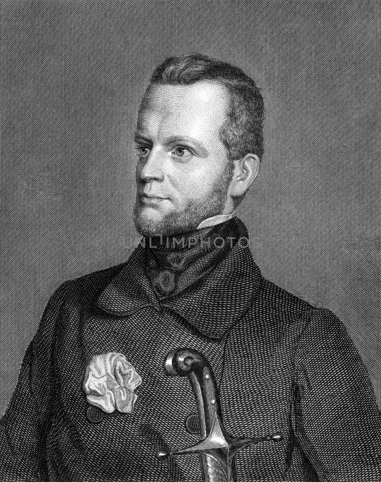 Carl Giskra (1820-1879) on engraving from 1859. Statesman of the Austrian Empire. Engraved by C.Raab and published in Meyers Konversations-Lexikon, Germany,1859.