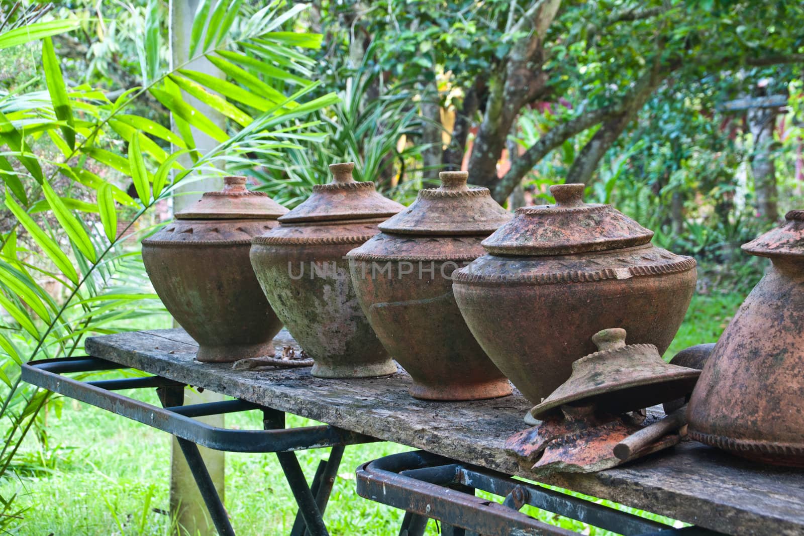 Clay pot for drinking water. Northern Thailand.