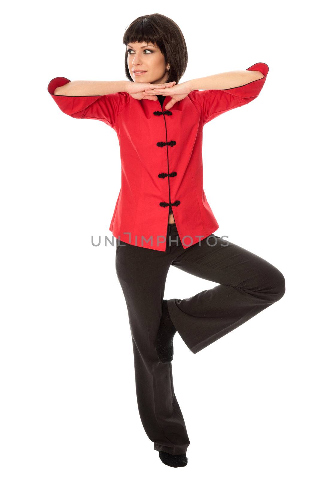 woman in Chinese dress standing in martial Arts pose