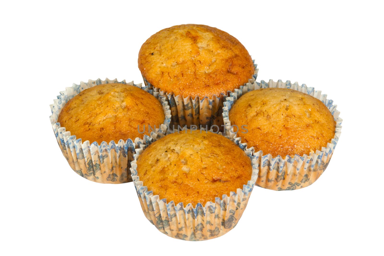 Cup cake. Banana cake on a white background.