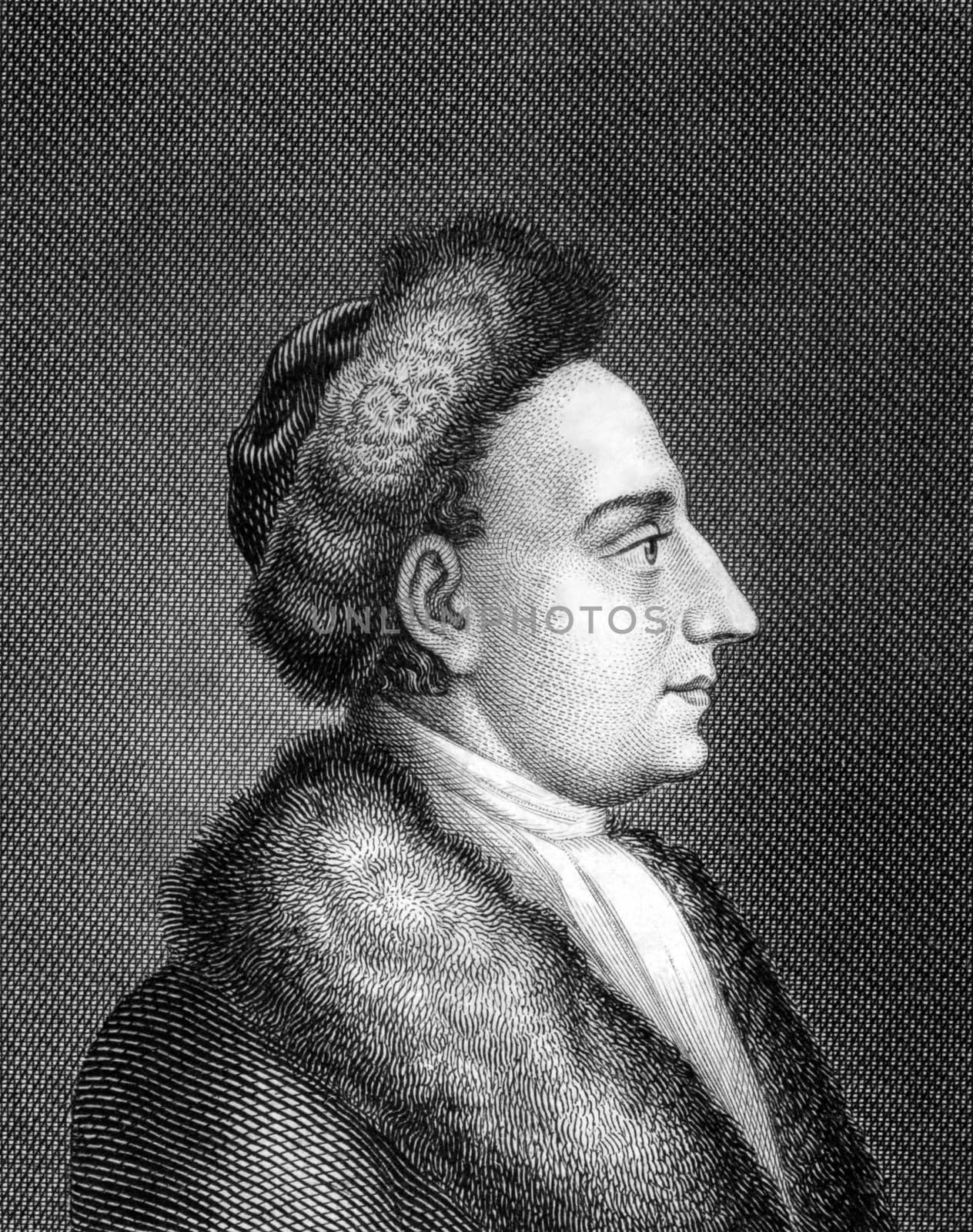 Heinrich Wilhelm von Gerstenberg (1737-1823) on engraving from 1859. German poet and critic. Engraved by unknown artist and published in Meyers Konversations-Lexikon, Germany,1859.