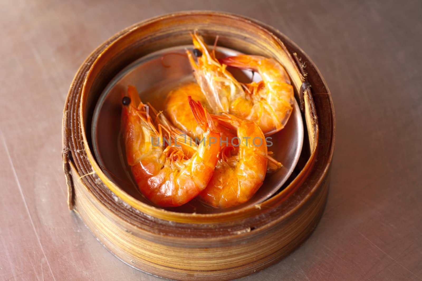 Dim Sum : Shrimp, Steamed in a bamboo tray.