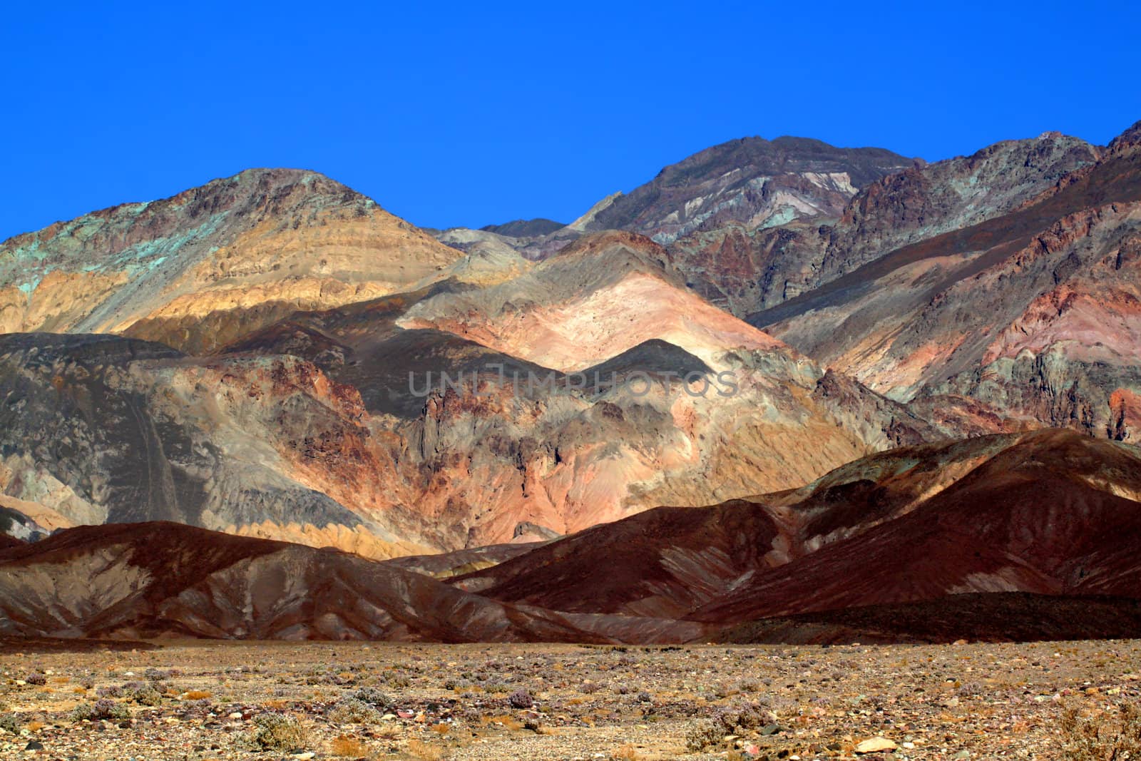 Varied hues of rock on the mountains of Death Valley National Park.