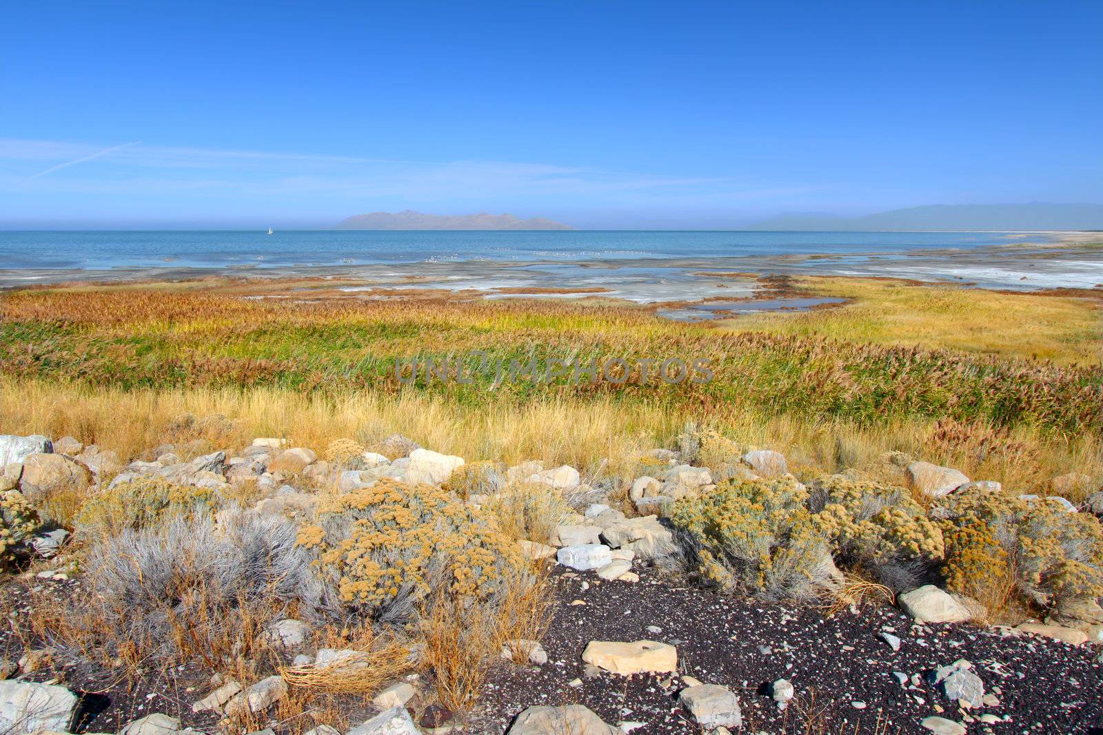 Landscape at Great Salt Lake State Park in northern Utah.