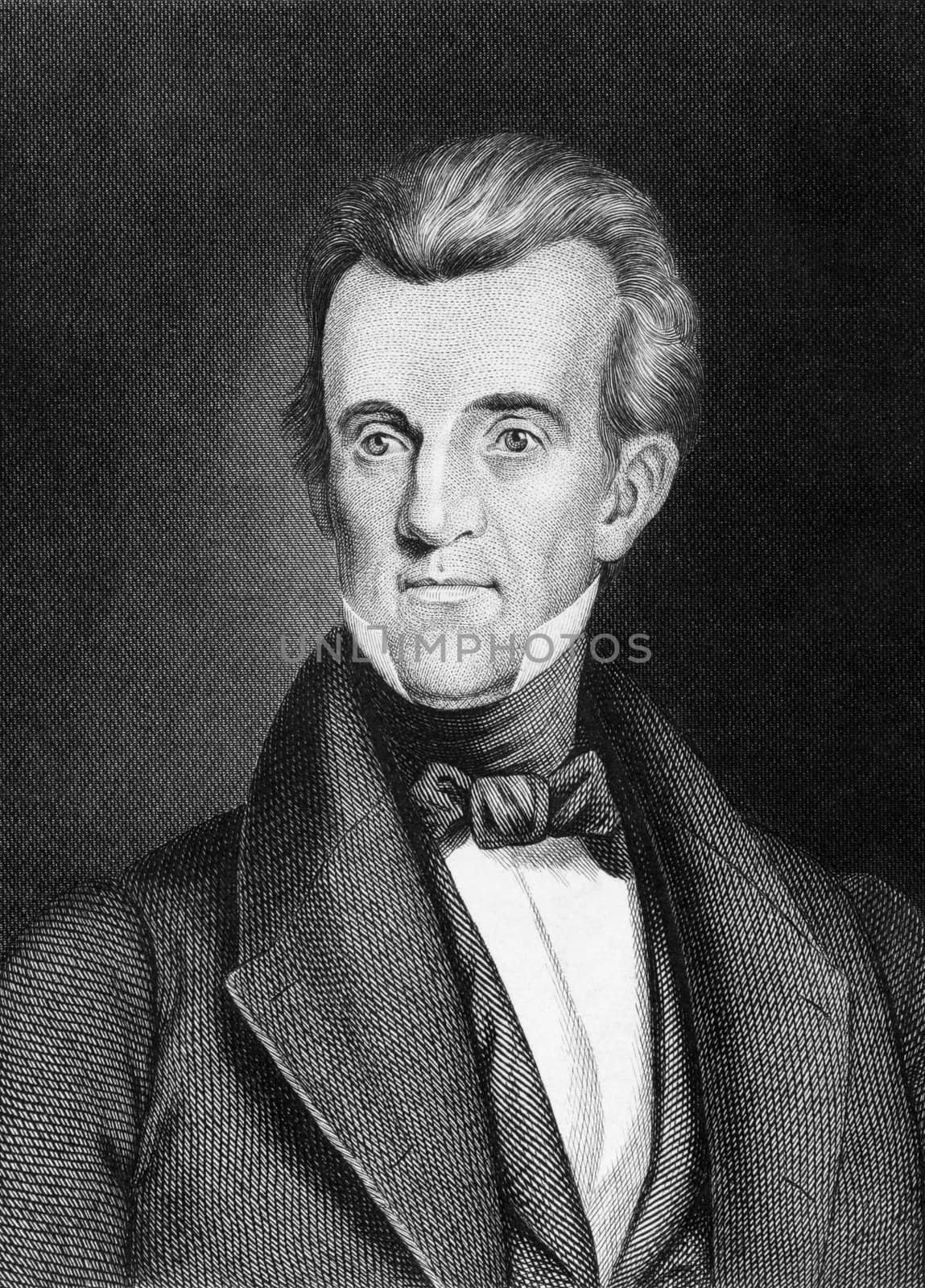 James Knox Polk (1795-1849) on engraving from 1859.  11th President of the United States during 1845–1849. Engraved by unknown artist and published in Meyers Konversations-Lexikon, Germany,1859.