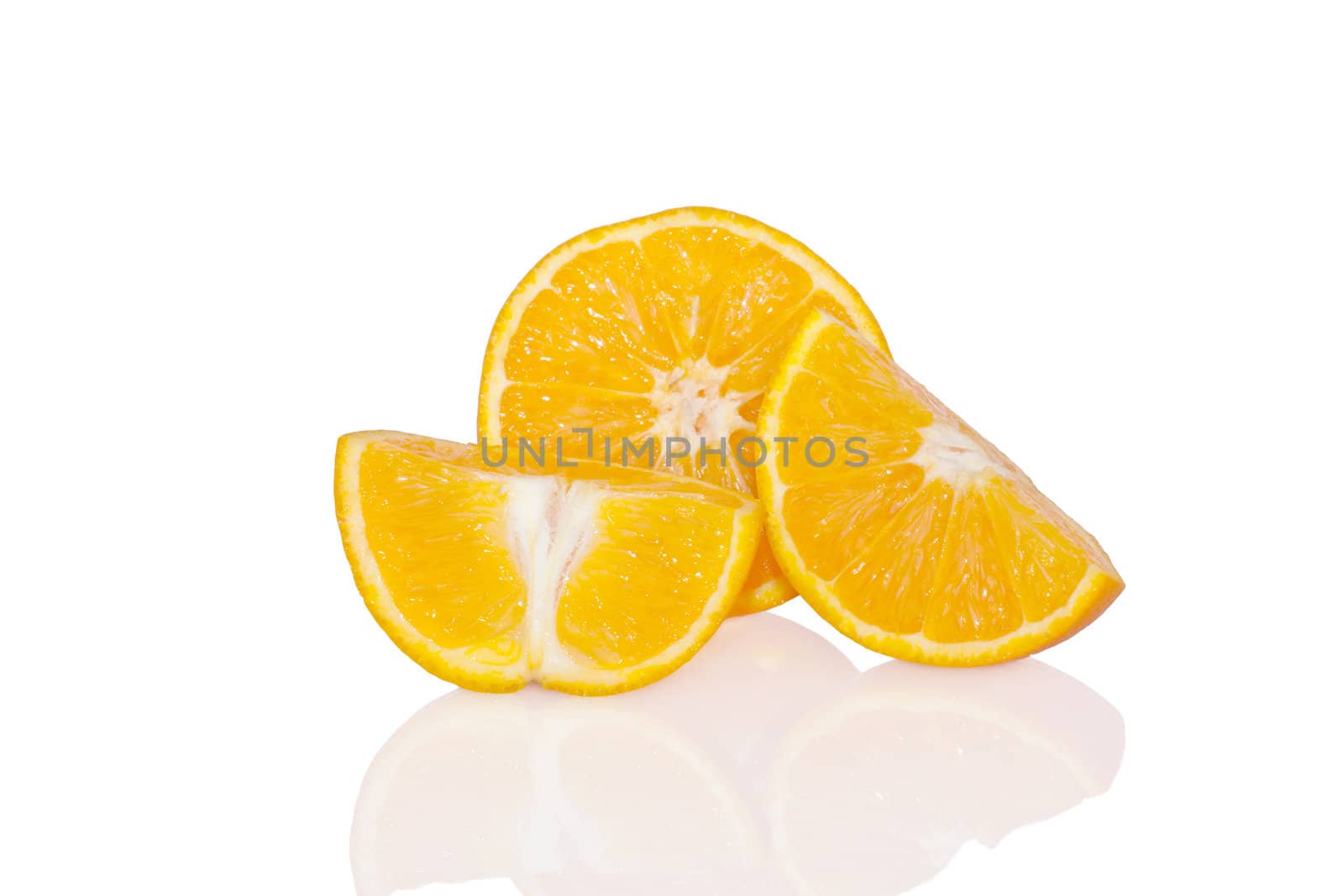 Ripe fresh oranges isolated on white background