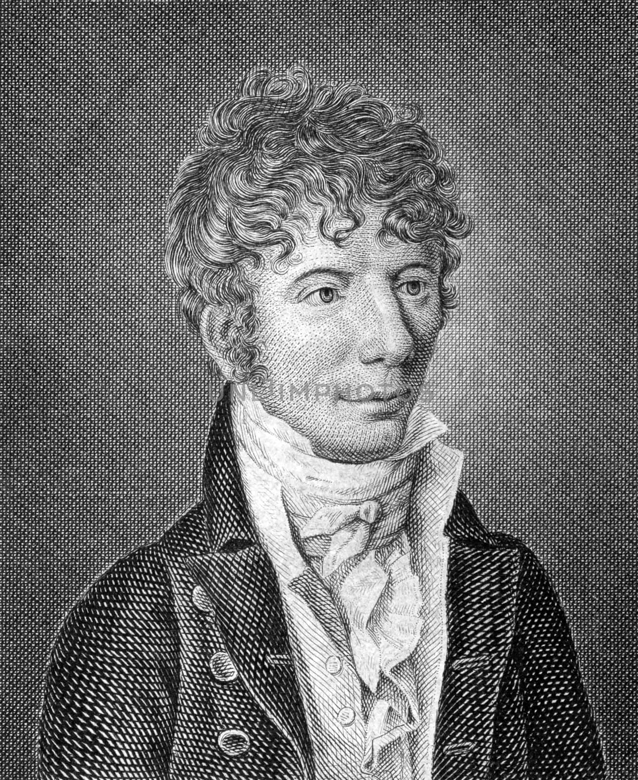 Jens Immanuel Baggesen (1764-1826) on engraving from 1859. Danish poet. Engraved by unknown artist and published in Meyers Konversations-Lexikon, Germany,1859.