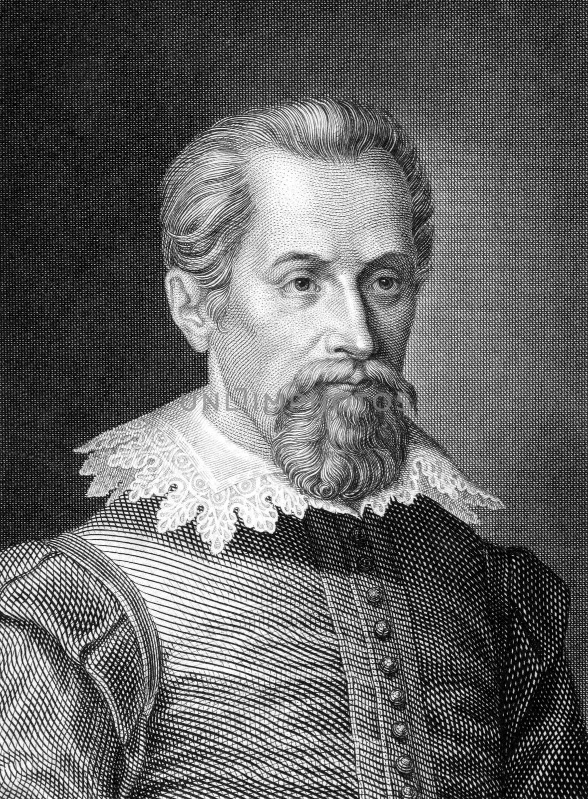 Johannes Kepler (1571-1630) on engraving from 1859.  German mathematician, astronomer and astrologer. Engraved by C.Barth and published in Meyers Konversations-Lexikon, Germany,1859.