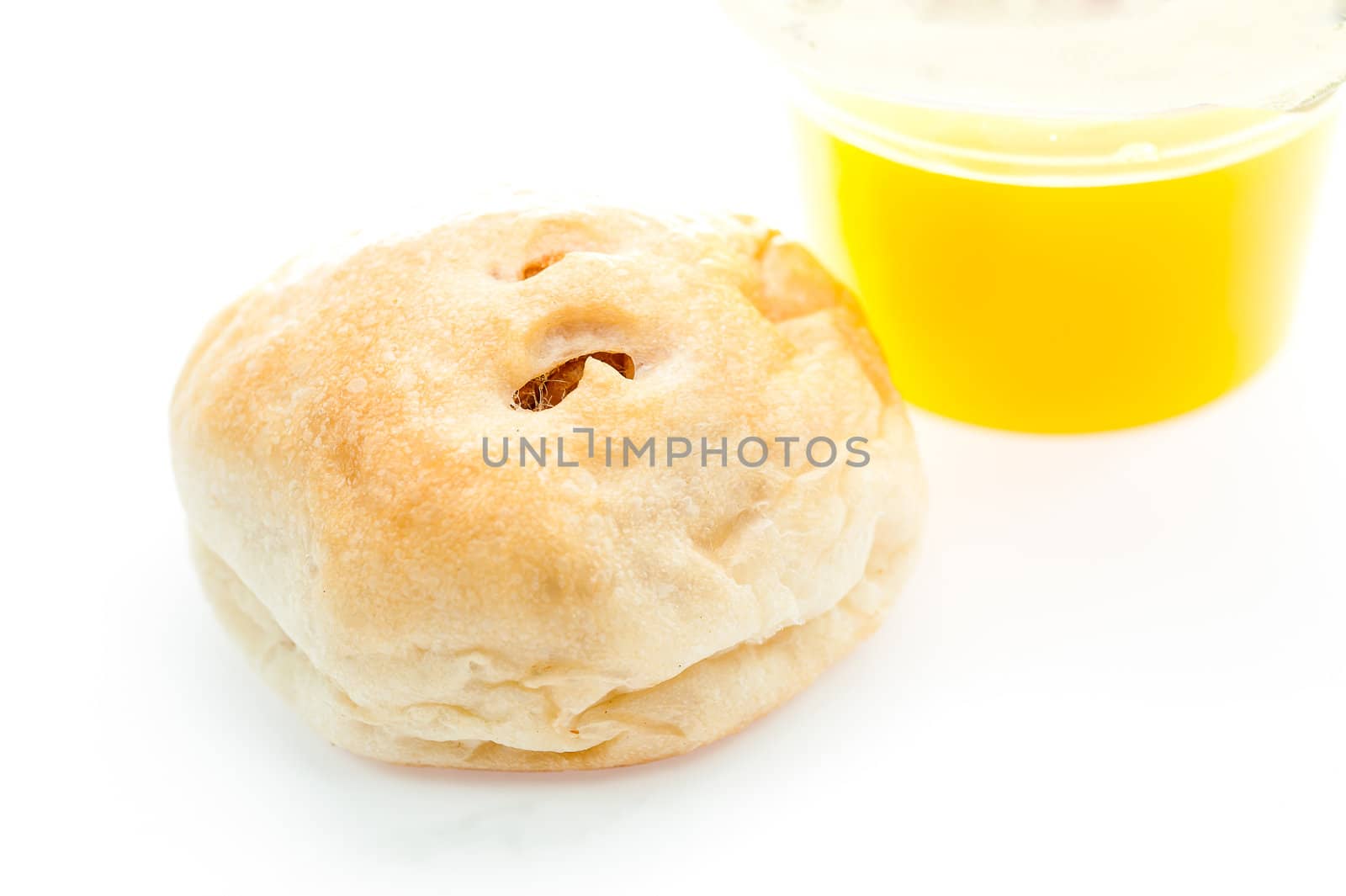 bread with dried shredded pork  Thai dessert on white background by moggara12