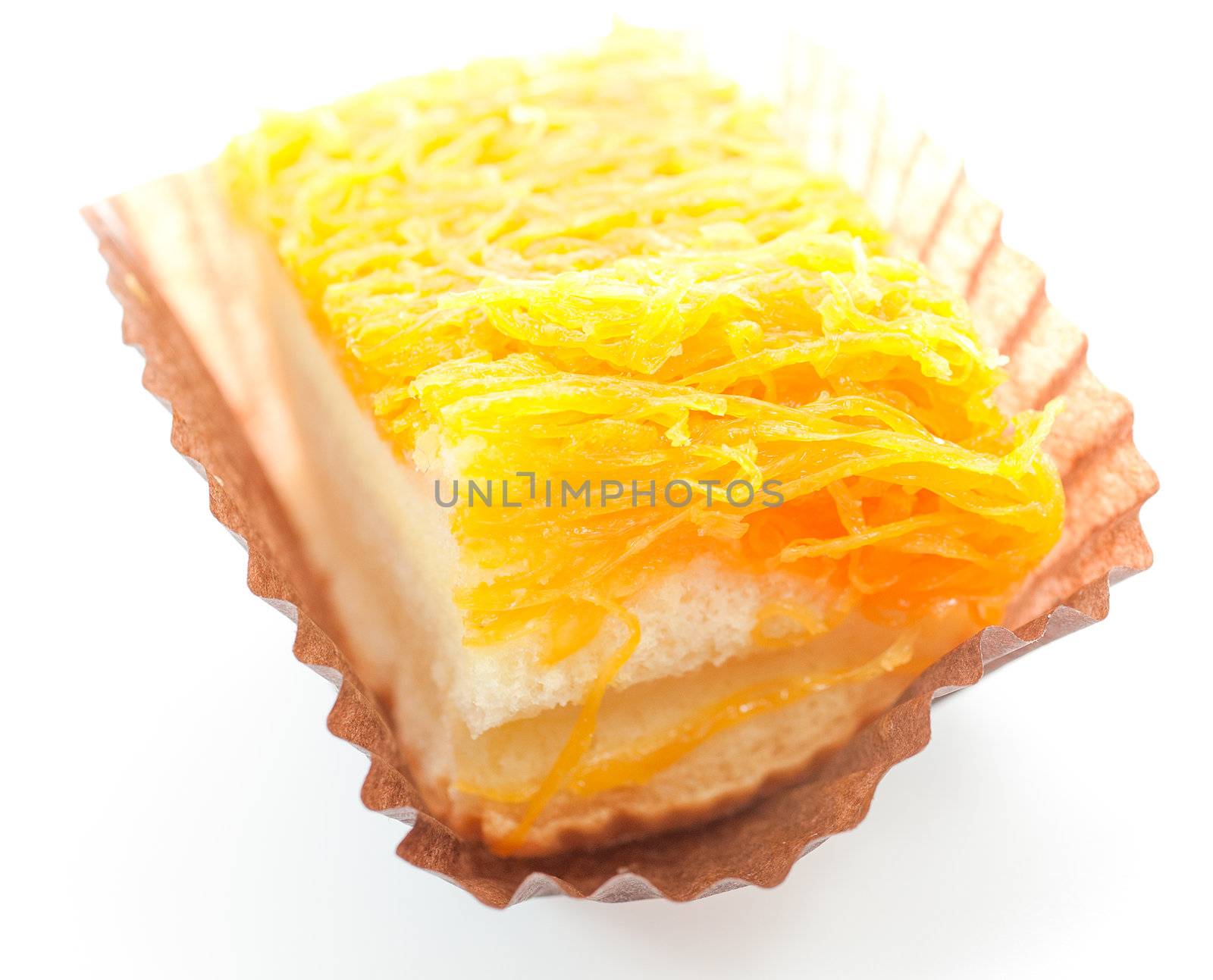 Gold Egg Yolks Thread  butter cake Thai dessert isolate on white background