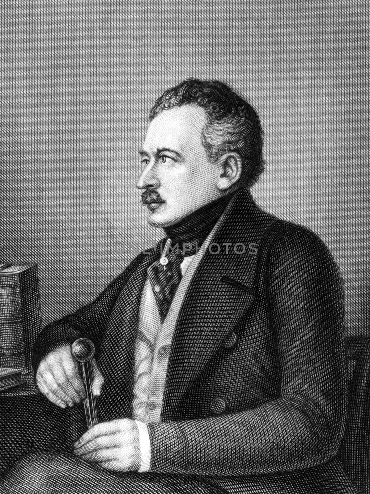 Joseph von Radowitz (1797-1853) on engraving from 1859. Prussian statesman and general best known for his proposal to unify Germany under Prussian leadership. Engraved by Metzeroth and published in Meyers Konversations-Lexikon, Germany,1859.