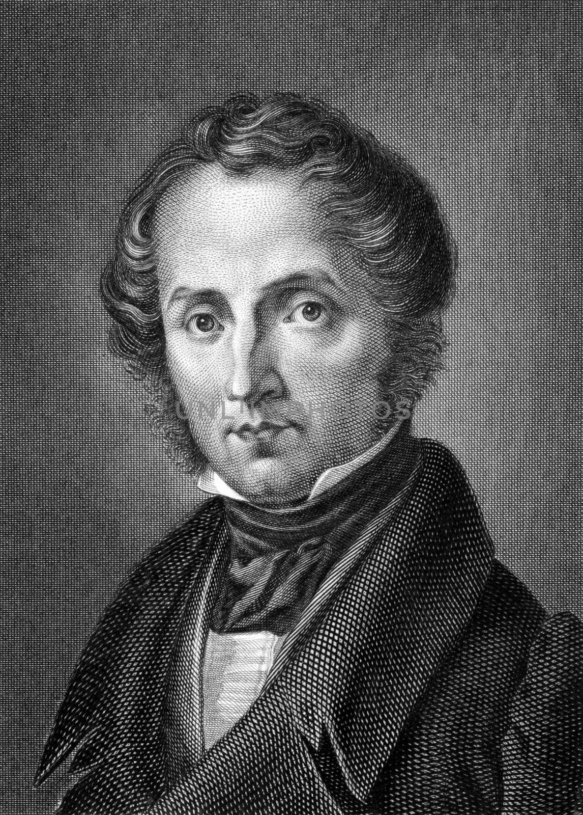 Justus von Liebig (1803-1873) on engraving from 1859.  German chemist. Engraved by C.Barth and published in Meyers Konversations-Lexikon, Germany,1859.