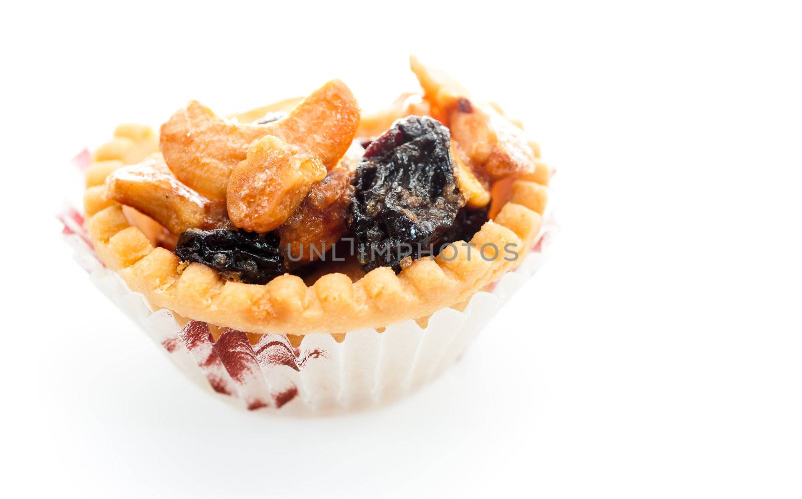 cashew raisin tart thai dessert on white background isolated