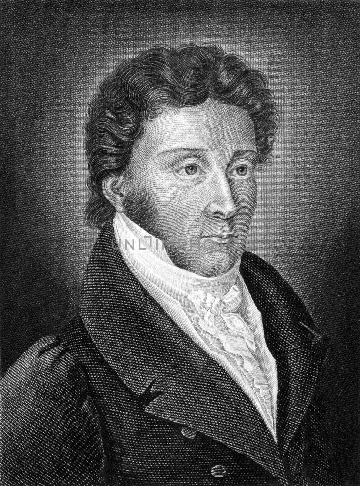 Karl von Rotteck (1775-1840) on engraving from 1859. German historian. Engraved by C.Barth and published in Meyers Konversations-Lexikon, Germany,1859.