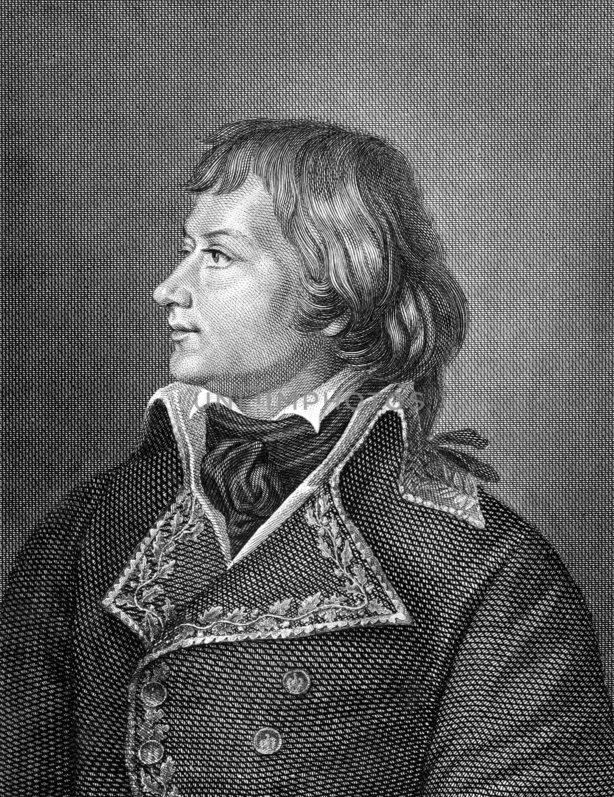 Laurent de Gouvion Saint-Cyr (1764-1830) on engraving from 1859.  French commander. Engraved by C.Barth and published in Meyers Konversations-Lexikon, Germany,1859.