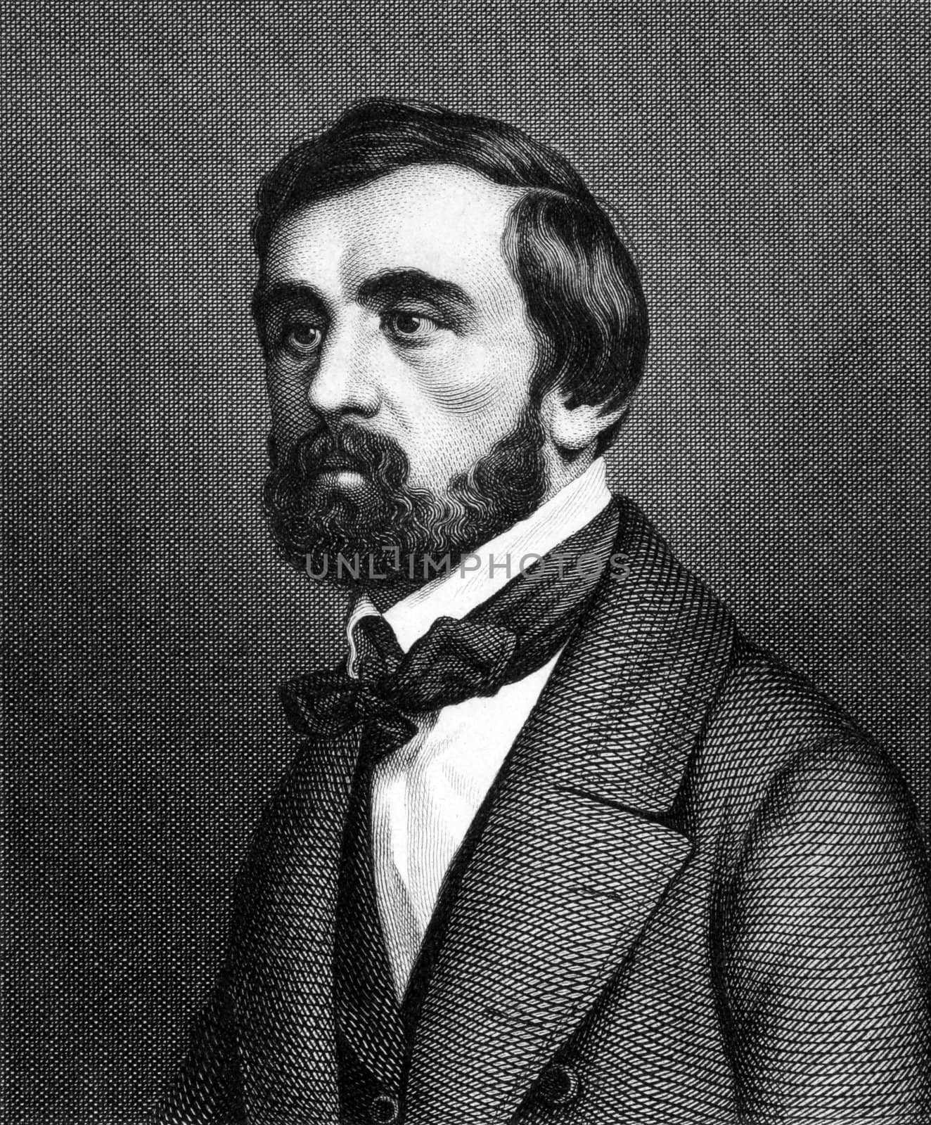 Ludwig Simon (1819-1872) on engraving from 1859. German politician. Engraved by Nordheim and published in Meyers Konversations-Lexikon, Germany,1859.