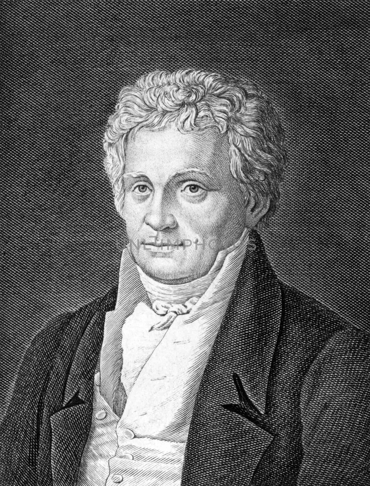 Ludwig Tieck (1773-1853) on engraving from 1859.  German poet, translator, editor, novelist, writer of Novellen and critic, Engraved by unknown artist and published in Meyers Konversations-Lexikon, Germany,1859.