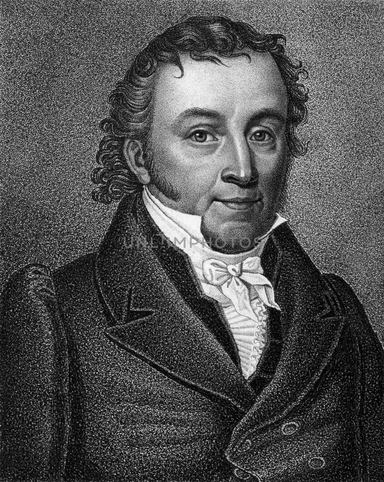 Mathias Fohrenbach (1766-1841) on engraving from 1859. German lawyer and politician. Engraved by unknown artist and published in Meyers Konversations-Lexikon, Germany,1859.