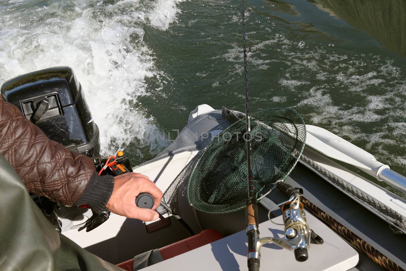 Trip on fishing on a motor boat