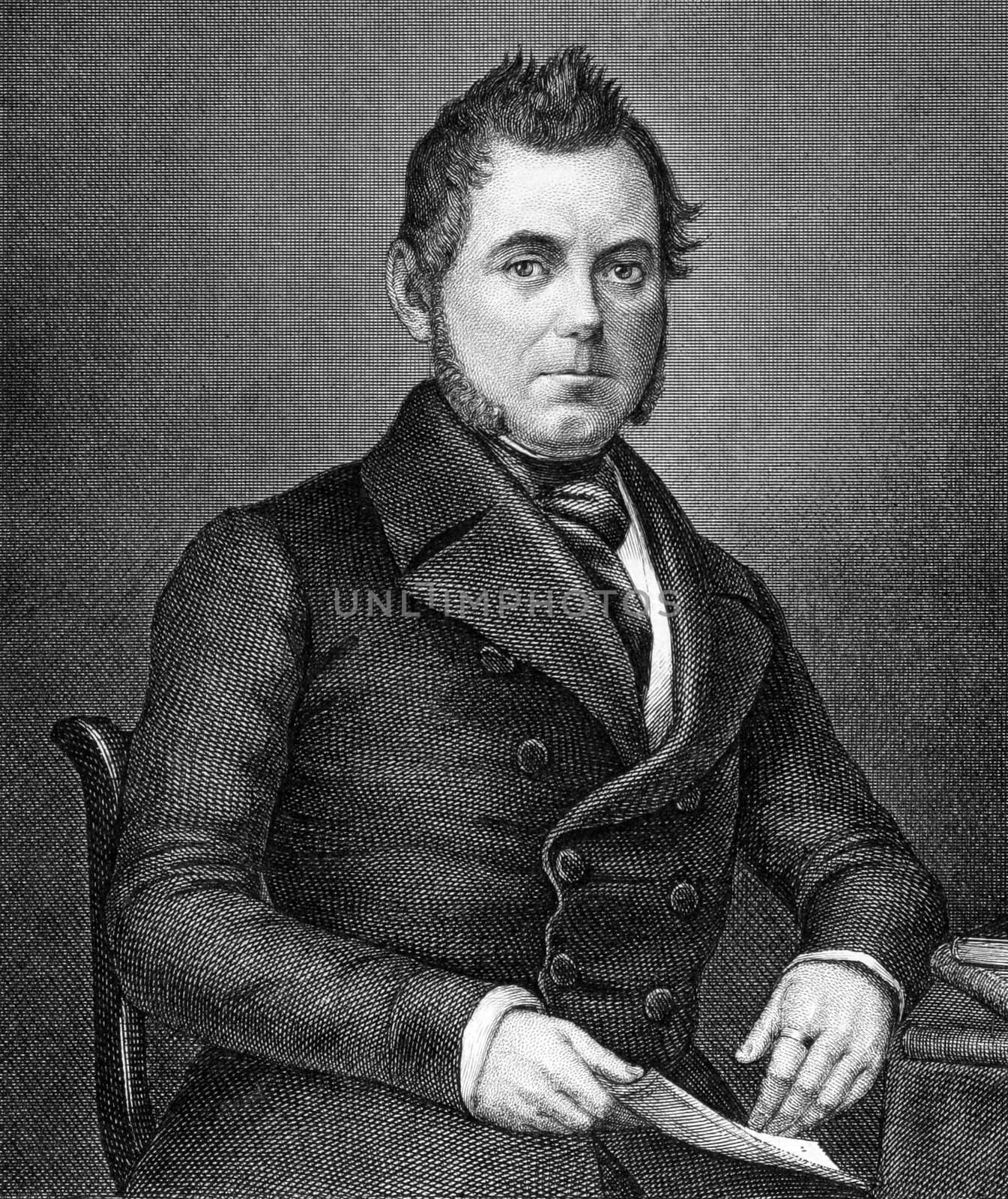 Robert von Mohl (1799-1875) on engraving from 1859. German jurist. Engraved by Barfus and published in Meyers Konversations-Lexikon, Germany,1859.