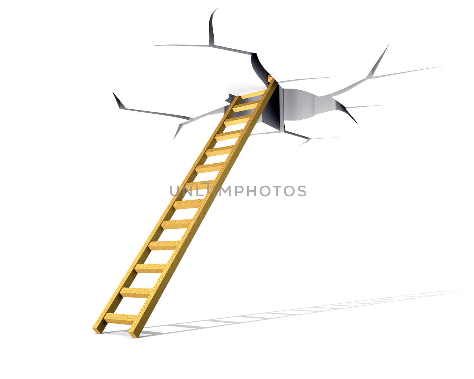 Lifting on a ladder in a crack in a ceiling