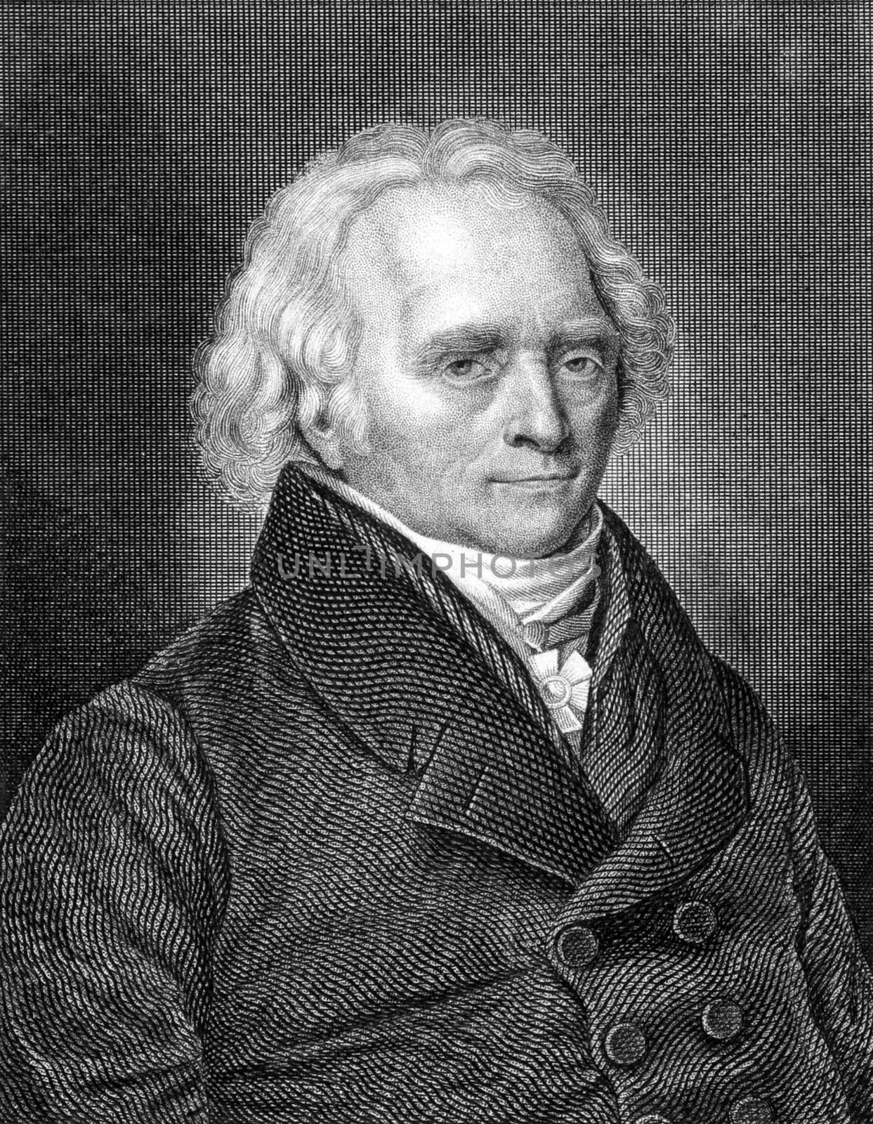 Christoph Wilhelm Hufeland (1762-1836) on engraving from 1859. German physician. Engraved by Nordhein and published in Meyers Konversations-Lexikon, Germany,1859.