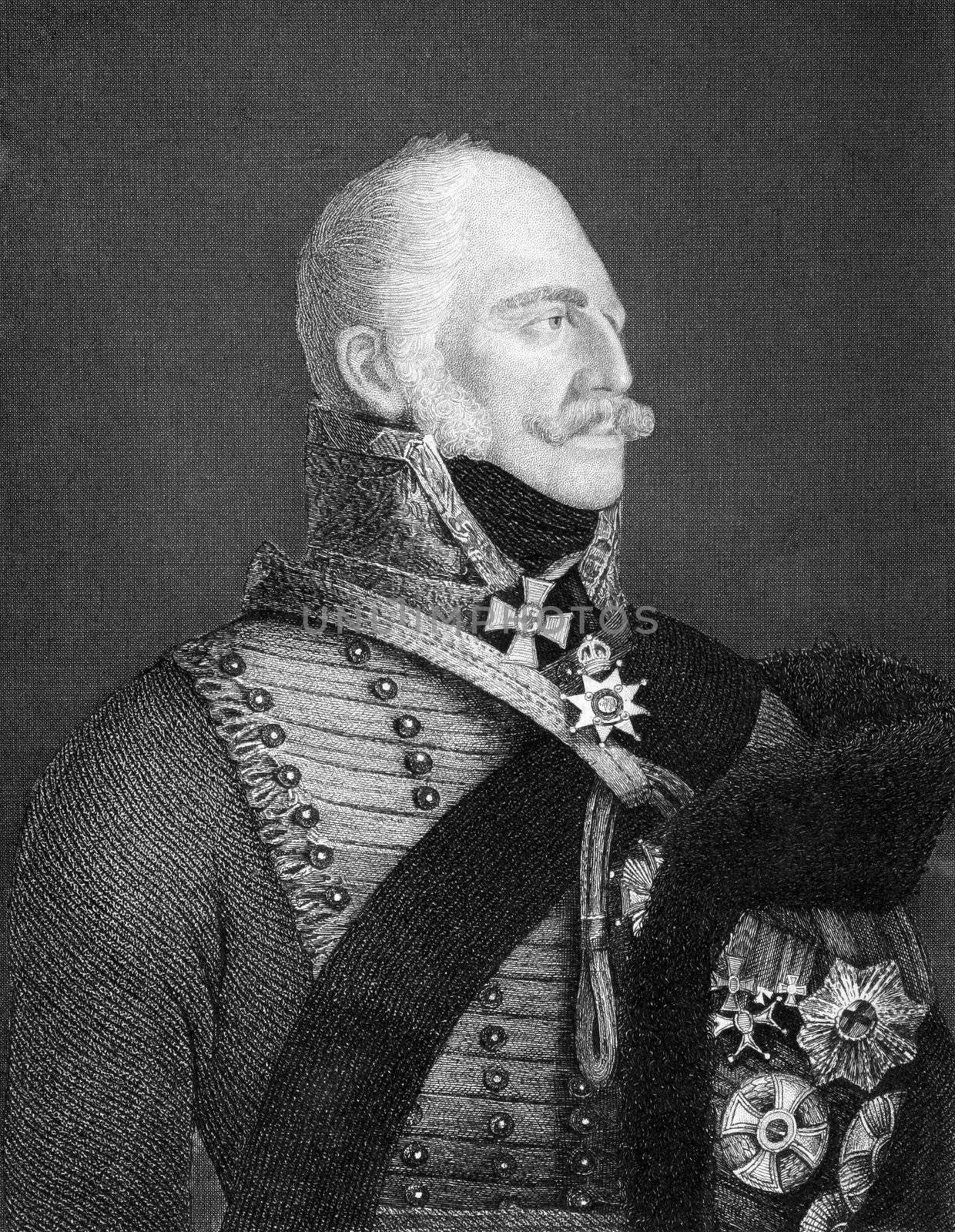 Ernest Augustus I of Hanover (1771-1851) on engraving from 1859. King of Hanover during 1837-1851. Engraved by Carl Meyer and published in Meyers Konversations-Lexikon, Germany, 1859.