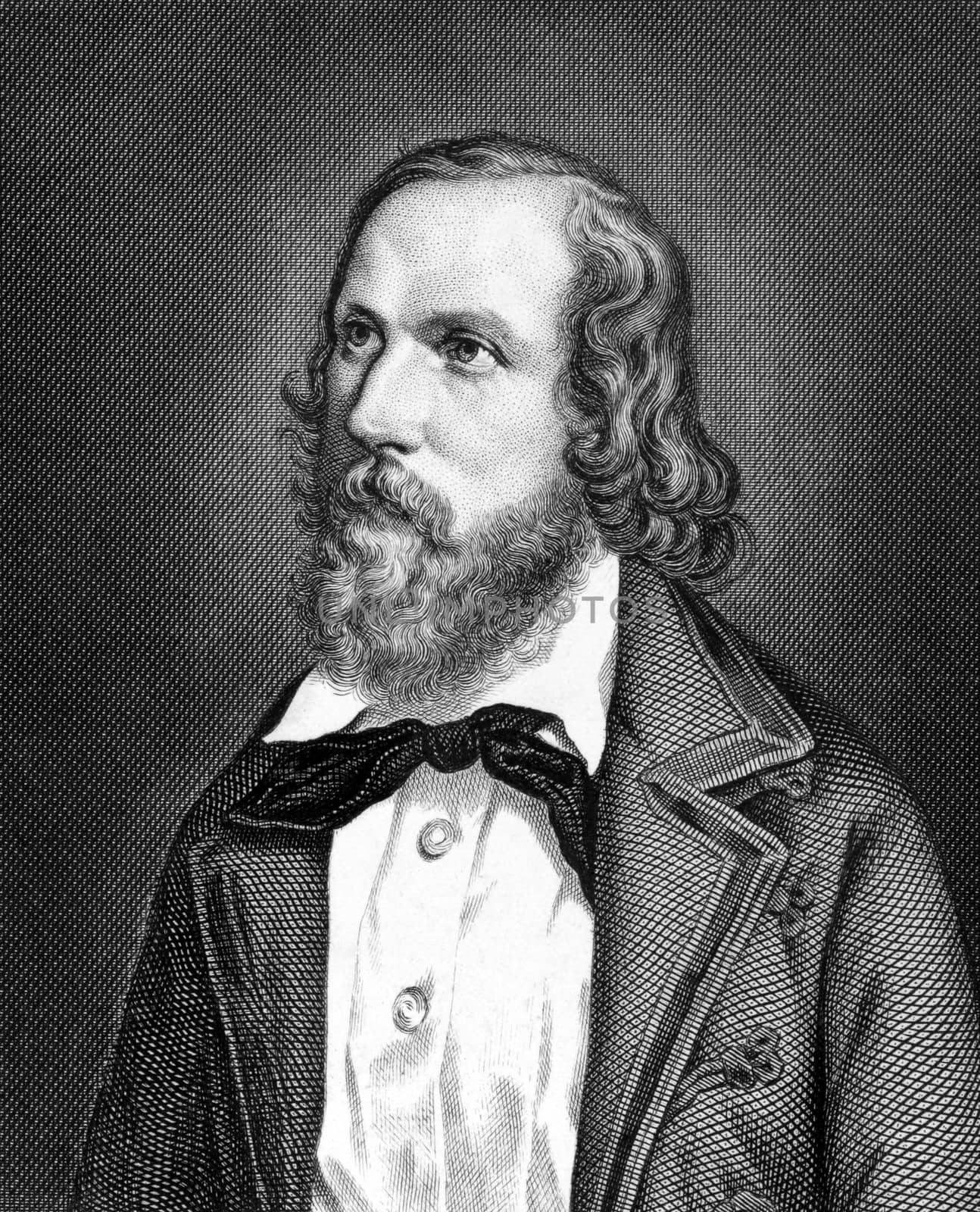Friedrich Hecker (1811-1881) on engraving from 1859.  German lawyer, politician and revolutionary. Engraved by Nordheim and published in Meyers Konversations-Lexikon, Germany,1859.
