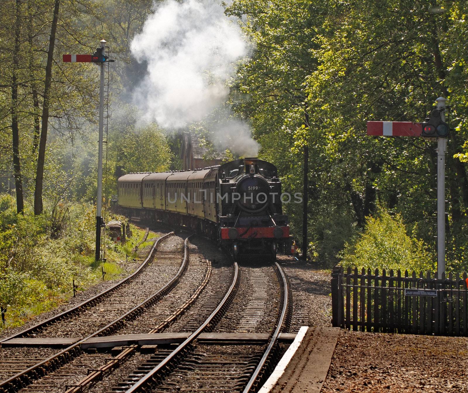 A steam engine approaches Consall station on the Churnett Valley Railway.
