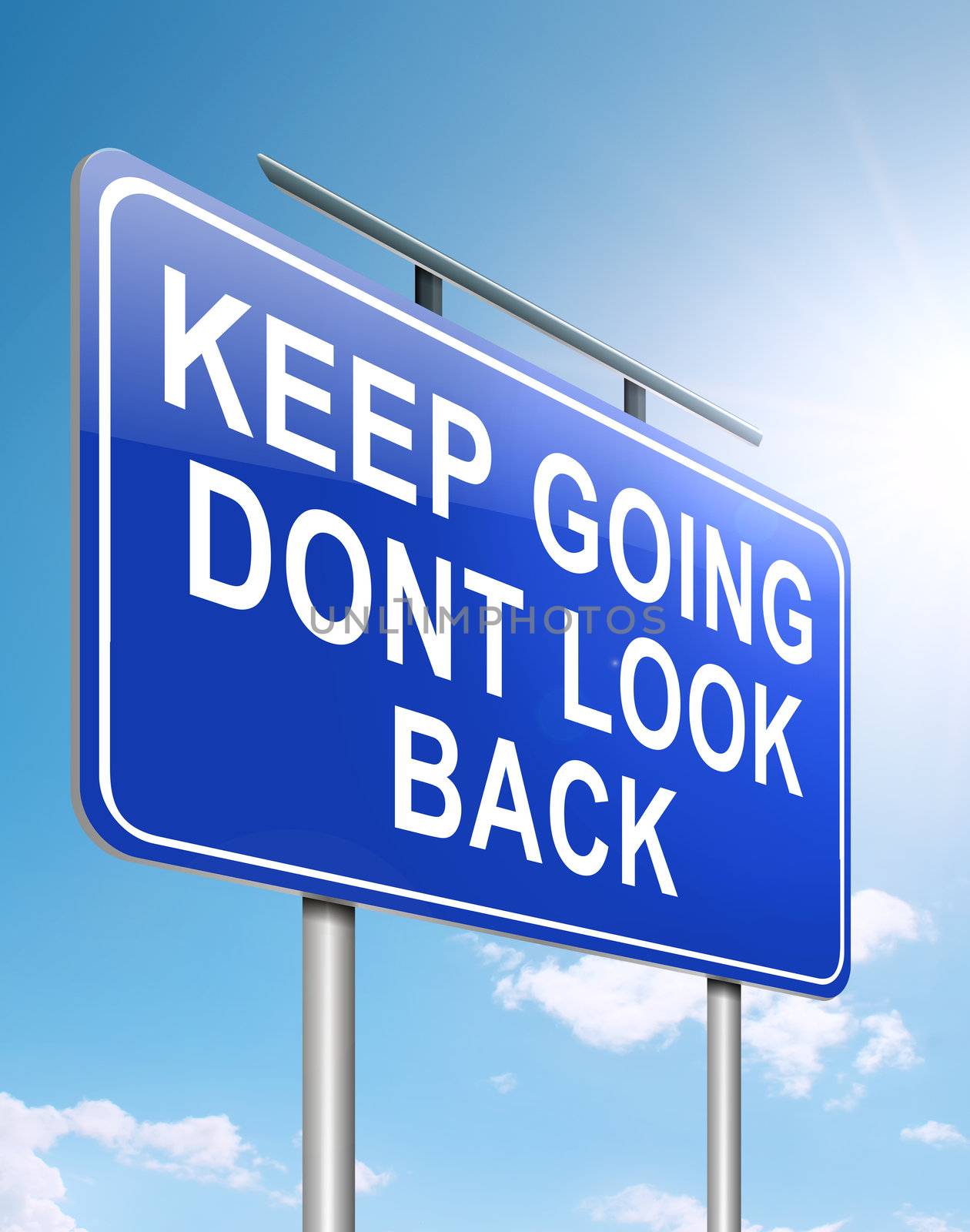 Illustration depicting a roadsign with a motivational concept. Blue sky background.