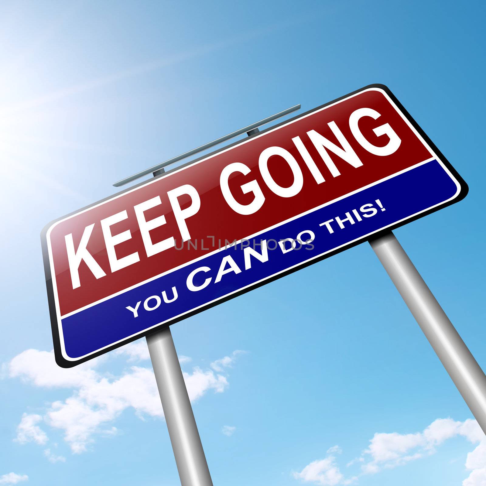 Illustration depicting a roadsign with a motivational concept. Sky background.