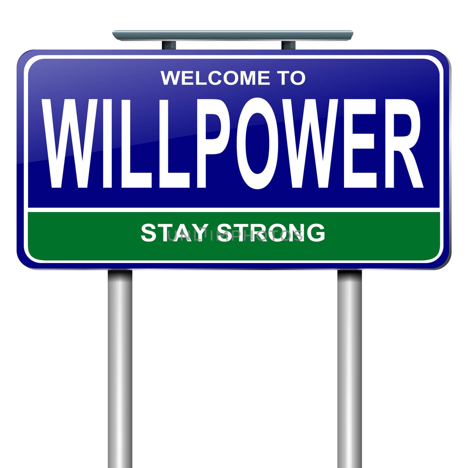 Illustration depicting a roadsign with a willpower concept. White background.