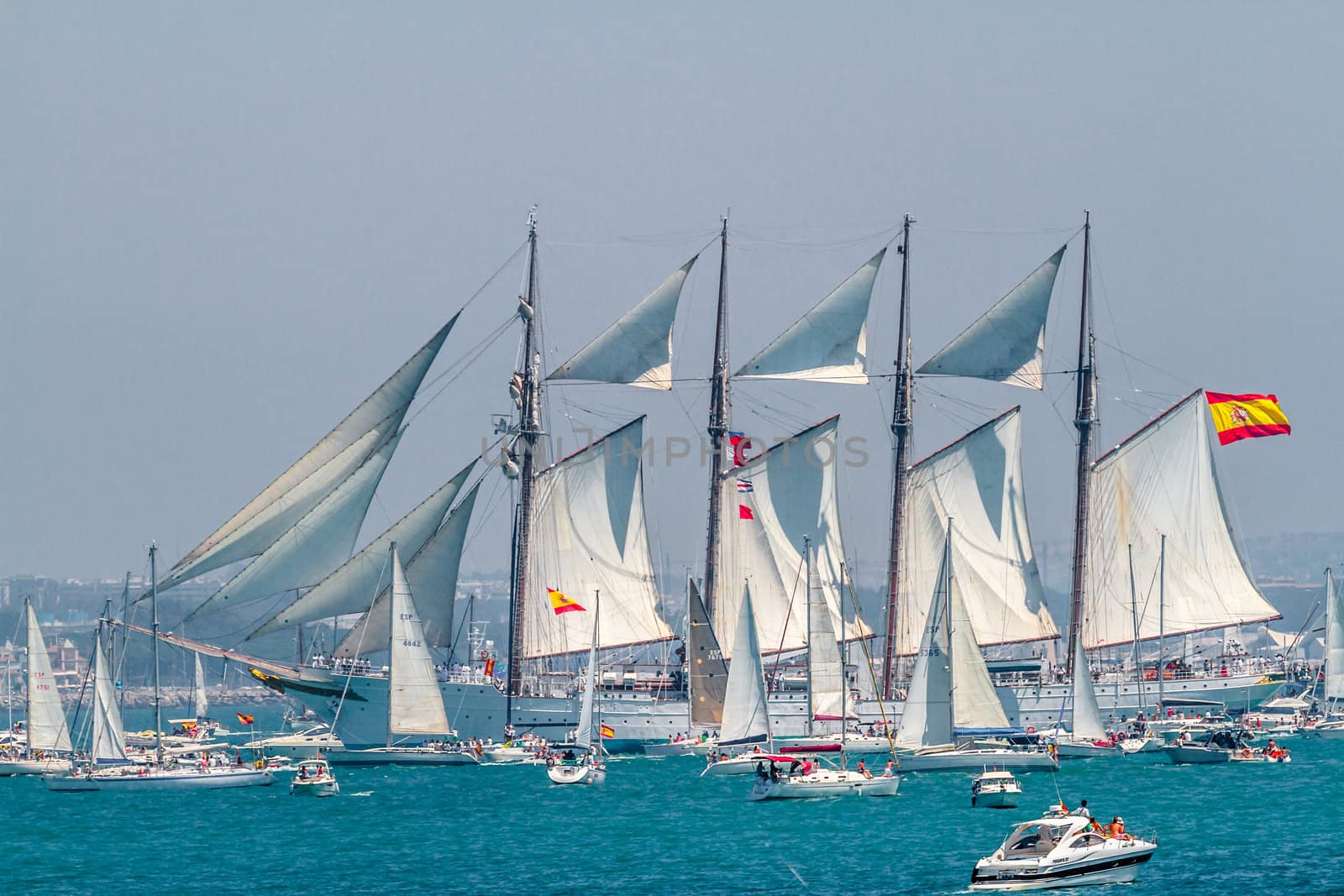 CADIZ, SPAIN - JUL 29: Spanish Navy Ship, Juan Sebastian de Elcano setting sail on the Tall ship races 2012 on July 29 , 2012, in Cadiz , Spain
