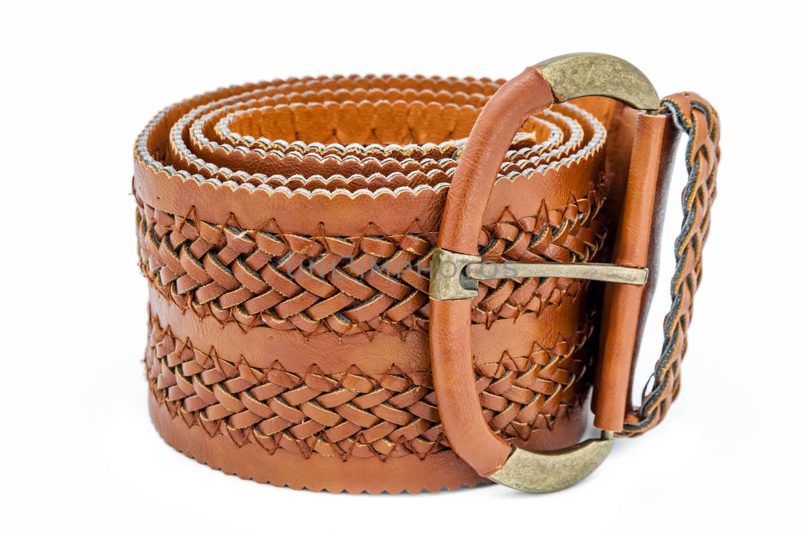 A leather women belts on a white background
