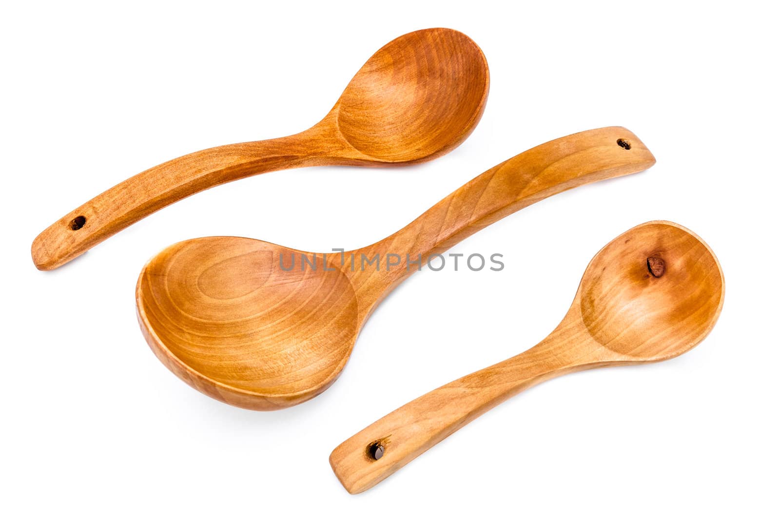 Group of wooden spoon on a white background