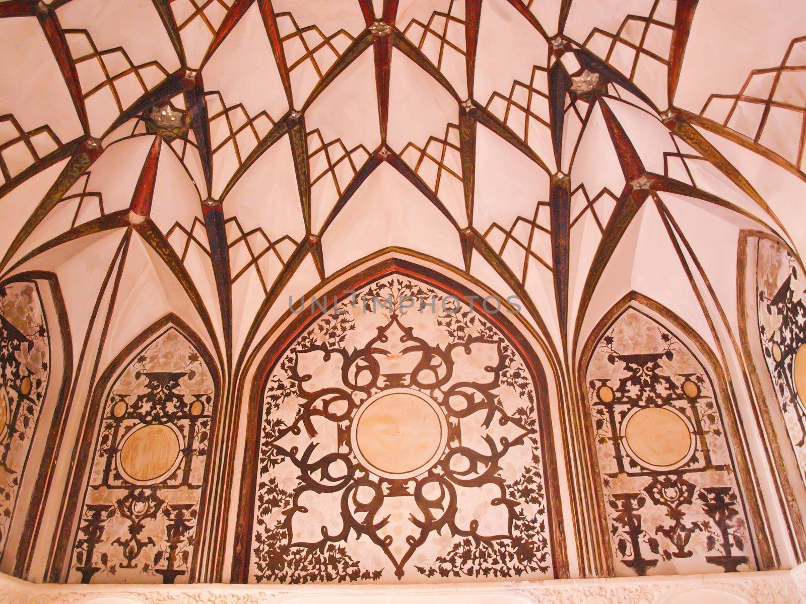 Ceiling decoration interior of historic old house in Kashan, Iran